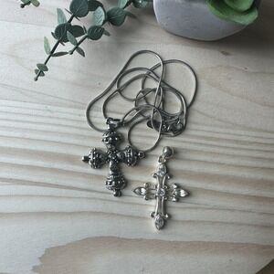 Premier Designs Cross Pendant Necklace 29 Inch Silver Tone‎ Rope Chain Lobster